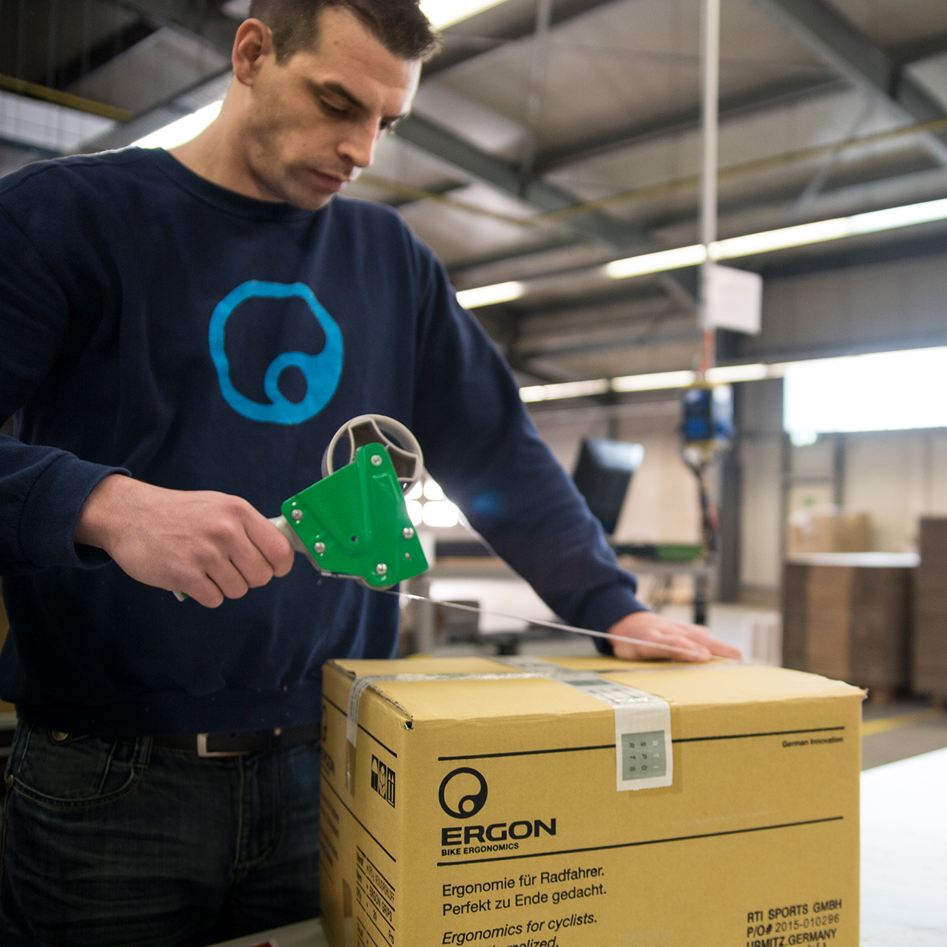 A package from Ergon getting prepared for shipping.