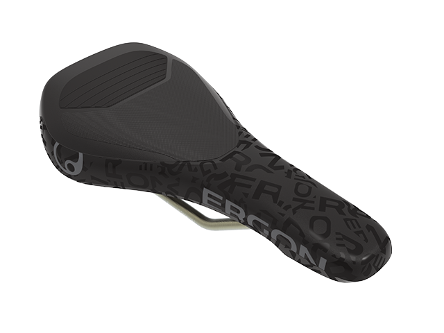 Der Ergon SM Downhill Pro Titanium mit Logo-Dazzle-Look aus der früheren Entwicklungsphase
