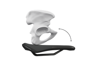 Side view, male pelvis on saddle with illustration of pelvic tilt