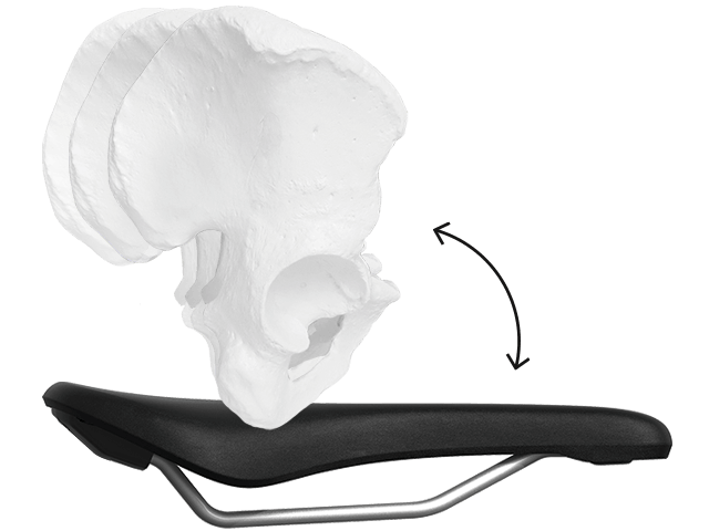 Position of a male pelvis on a standard bicycle saddle.