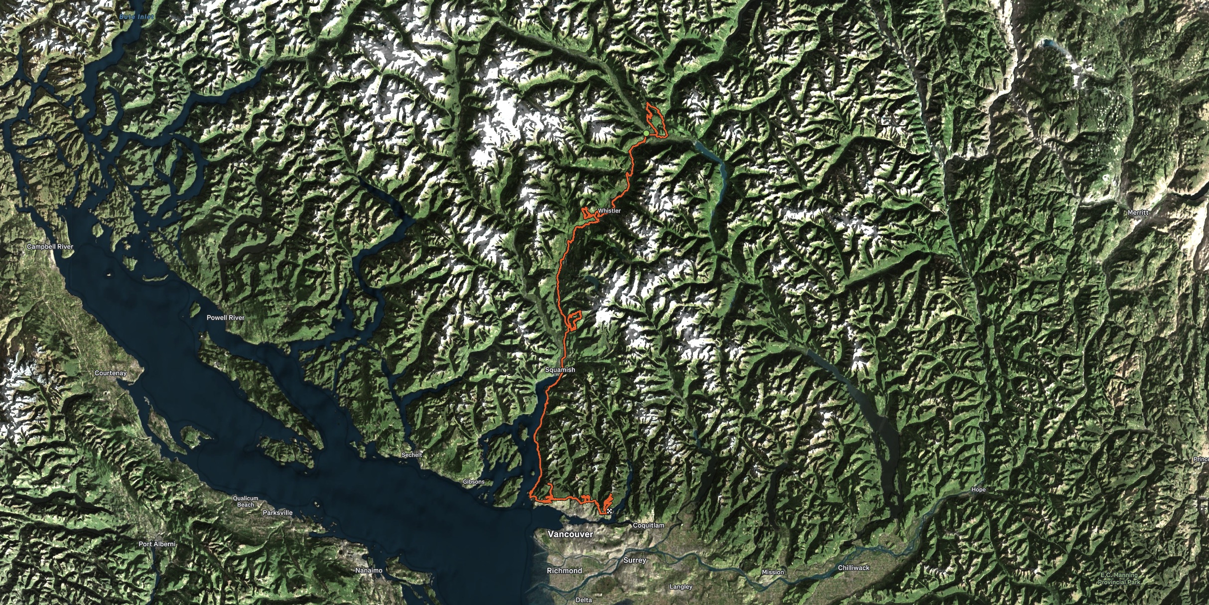 Route von Matthew Fairbrother auf einer Karte