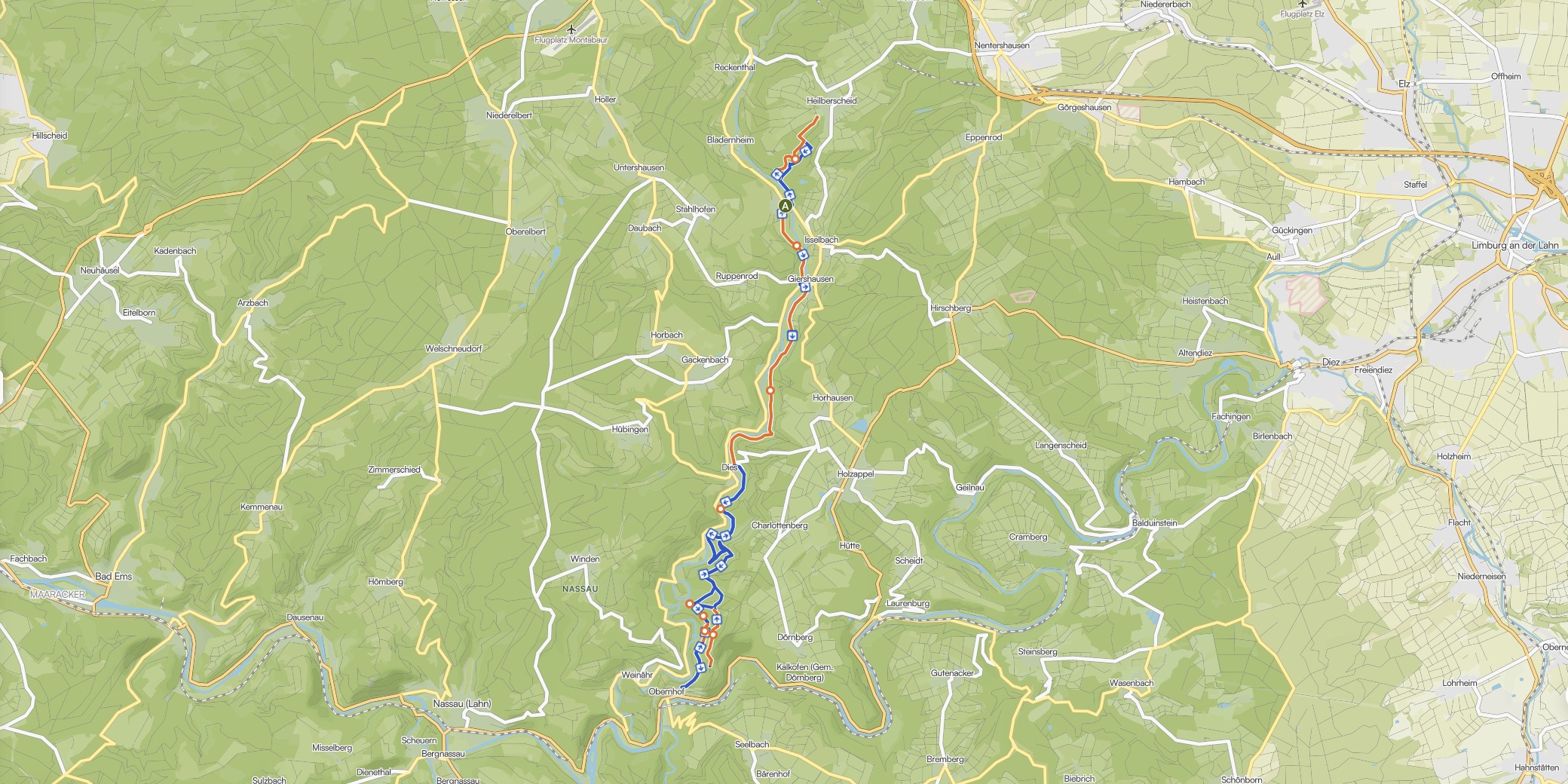 Gelbach Pfad im Westerwald auf einer Karte eingezeichnet