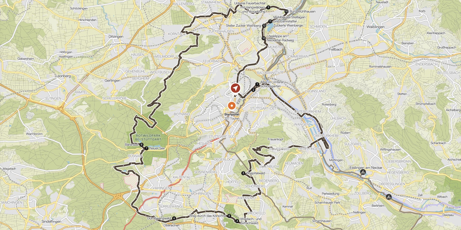 Route zum Katzenbacher Hof Biergarten auf einer Karte eingezeichnet
