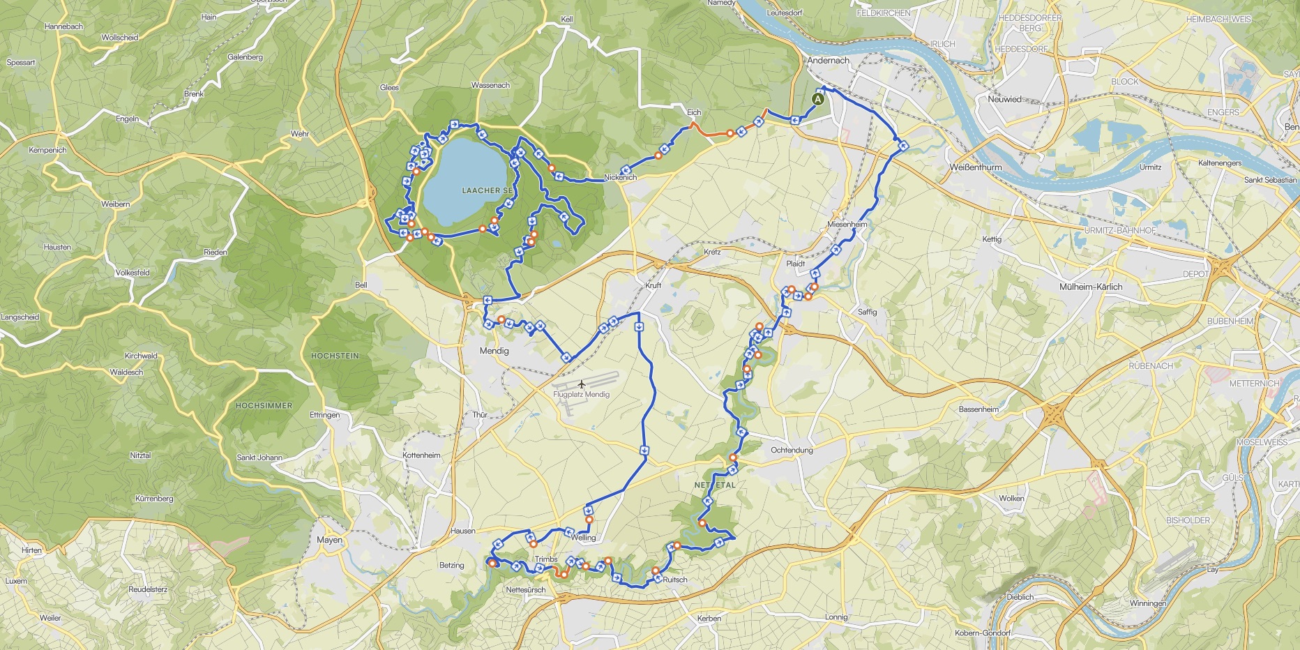 Laacher See Runde auf einer Karte eingezeichnet