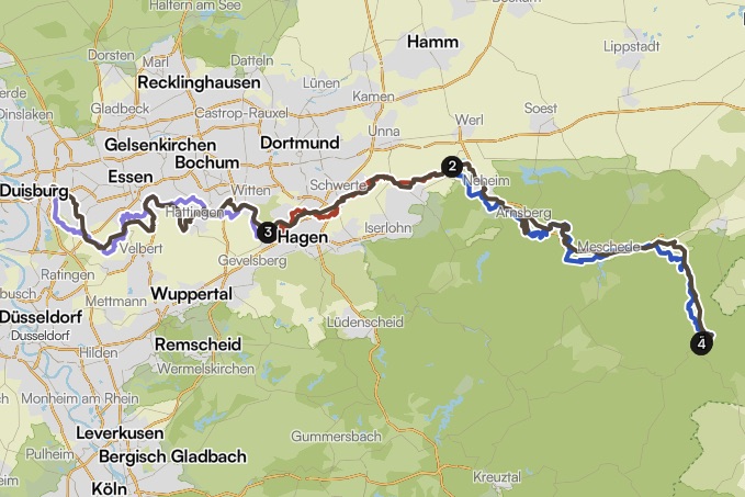 Ruhrtal Gravel auf einer Karte eingezeichnet
