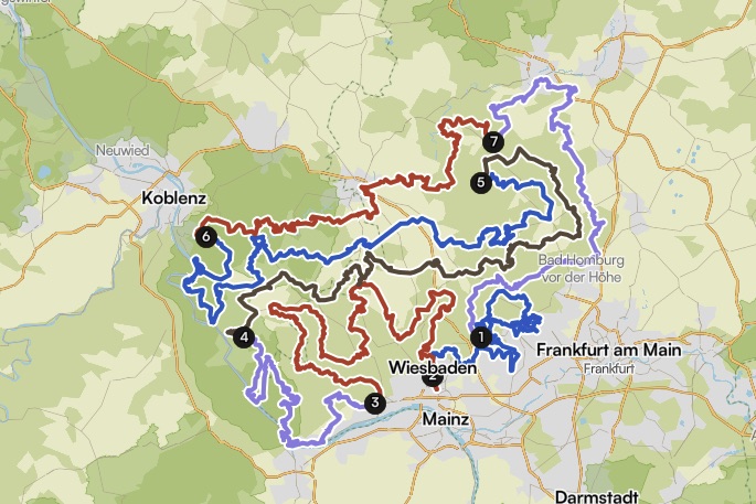 Taunus Bikepacking auf einer Karte eingezeichnet