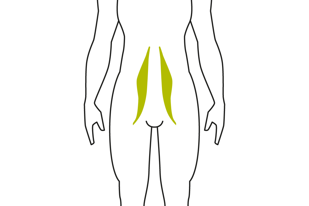 Gezeichnete Silhouette eines Mannes mit grün markierten Bauchmuskeln