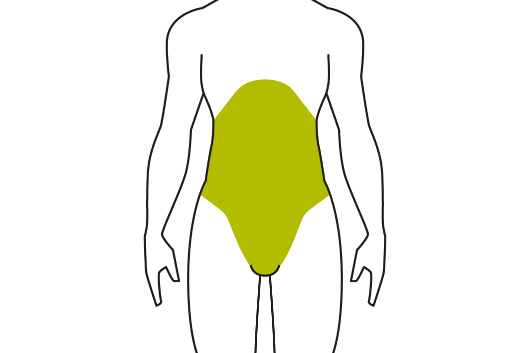 Gezeichnete Silhouette eines Mannes mit grün markierten Bauchmuskeln