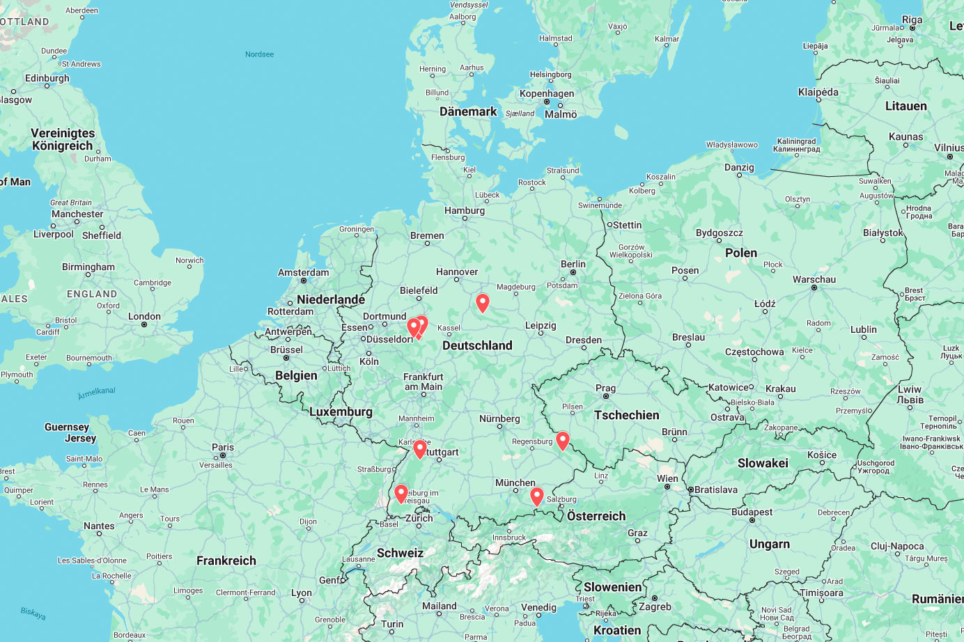 Map of Germany, in which the best bike parks in Germany are marked.