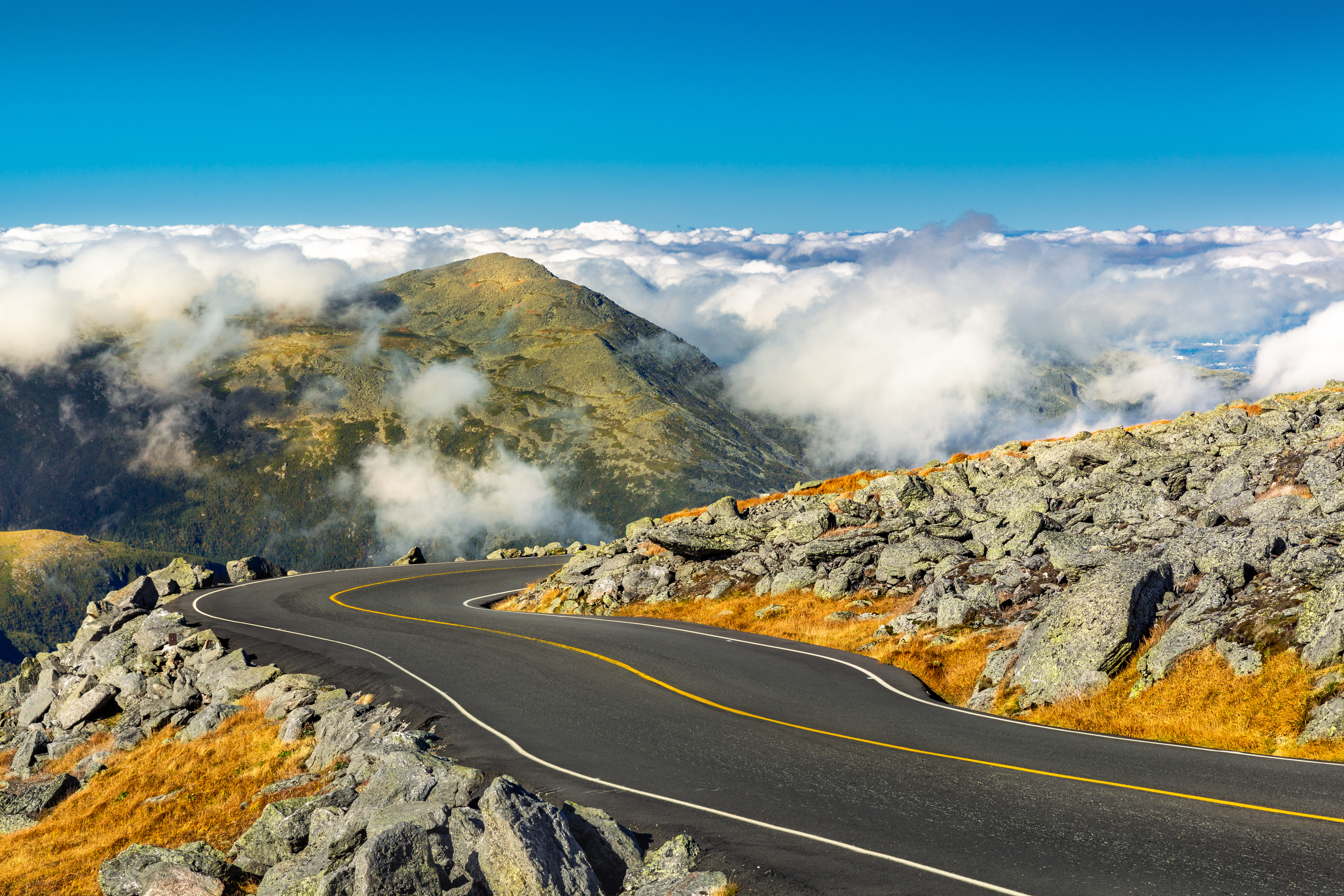 Winding road on the descent from Mount Washington