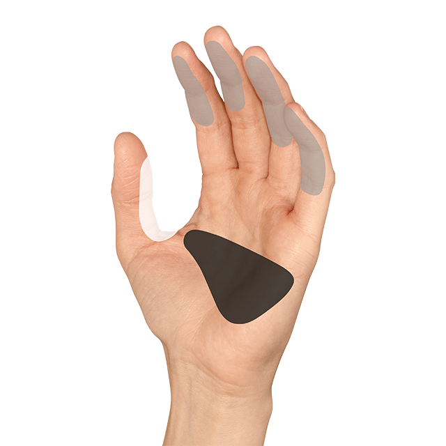 Abbildung einer Hand mit eingezeichneten Greifflächen