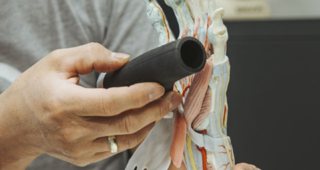 An einem Handmodell wird der Ergon GP1 Evo demonstriert.