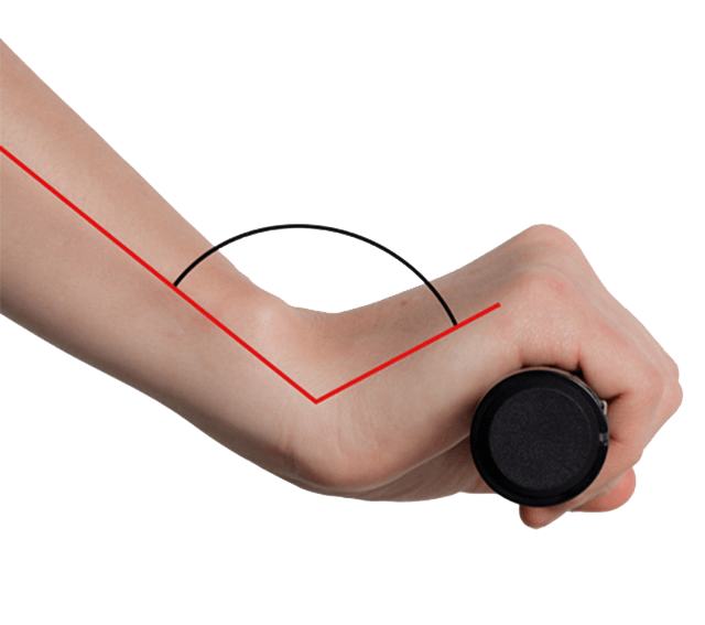 Hand with strongly curved wrist on standard bicycle grip