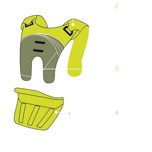 Schematische Darstellung, die die generelle Flexibilität des BE2 Enduro Rucksackes zeigt.