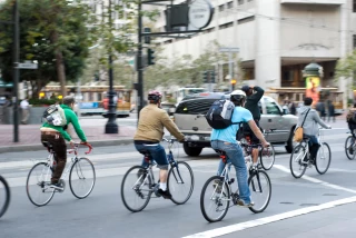Commuting Many cyclists on the street