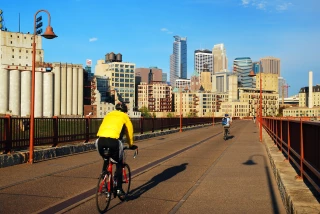 Minneapolis Cyclist on a bridge