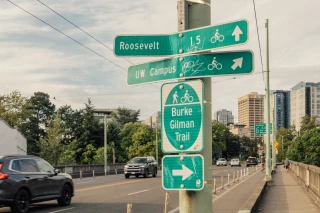 Seattle Signage on the University Bridge for the Burke Gilman Trail in Seattle