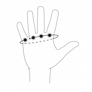 Ergon Grafik einer Hand mit Hervorhebung der zu messenden Sektion für Handschuhe. 
