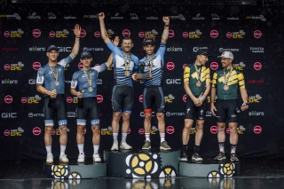 Cape Epic 2025 Bulls Podium Karl Platt and Calle Friberg from Team Bulls on the podium